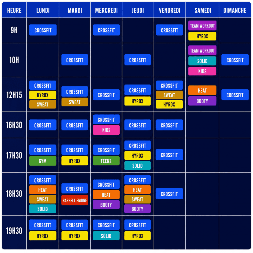 Le planning des cours 2026 version mobile